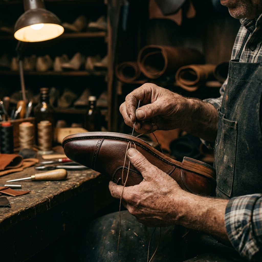 Artisan hand stitching leather product